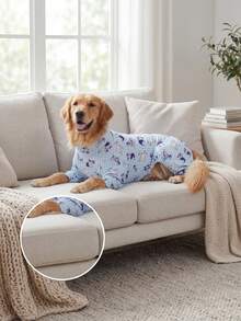Dog Summer Shedding Hair Control Pajamas - Breathable High Stretch Full Coverage Pet Rompers, Summer Anti Licking & Bug Protective Jumpsuit For Medium Large Dogs, All Over Printing Dog Clothes - Cute Blue With White Stripe And Dog Pattern - Multicolor - View 7