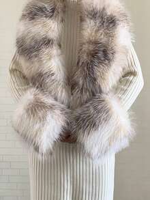 人造毛皮领口袖口套装 保暖人造毛皮围巾 冬季女士蓬松大披肩毛绒围巾 - 彩色 - 查看 5