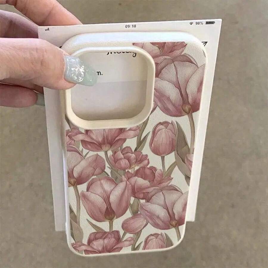 Oil Painting Tulip Pattern Soft Shell Litchi Texture Phone Case, Suitable As Birthday And Christmas Gift For Couples, Girlfriends, Daughters, Teenagers - Antique White - View 1