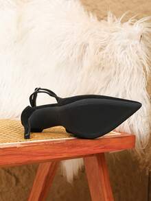 Sexy Fashion Suede Pointed Toe Stiletto Heel Casual Versatile Ankle Strap High Heels - Black - View 3