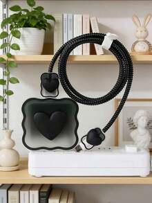 5pcs Black Ombre Wavy Edge 3D Heart TPU Charger Protector Case, Suitable For 18/20W Compatible With IPhone 14 Pro Max Fast Charging 12 Case 13 Charger - Multicolor - View 3