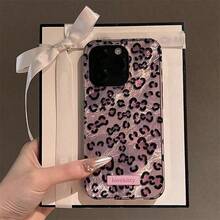 立体浮雕高光泽豹纹手机壳，兼容 16/15/14/13/12 Pro Max/11/17 Pro/17 Pro Max，时尚防震、防水、防摔、防刮擦，后盖防紫外线 - 玫瑰紅 - 查看 1