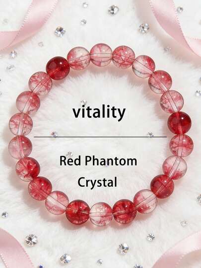 YAUKIA Natural Red Phantom Vitality Crystal Bracelet , Courage And Endurance , Emotional Calming Boho Style Healing Meditation , Fashionable Unisex Jewelry , Perfect Gift For Mother'S Day And Father'S Day.