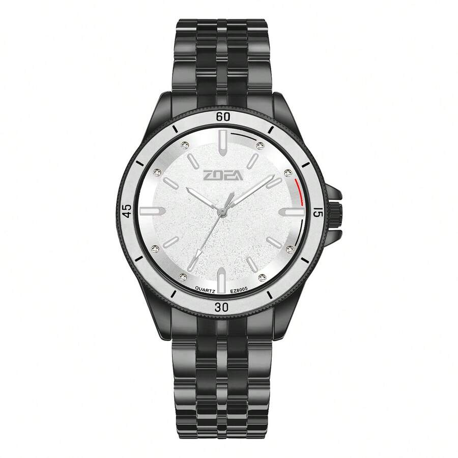 Reloj Casual ZOEA para Hombre, Correa , Esfera Elegante, Uso Diario y Trabajo - Correa-Negro/Caja-Plata - Ver 1
