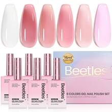 Beetles Nude Gel Nail Polish Set - 6 Colors Nude Pink Brown Neutral Jelly Gel Polish Kit - 15ML 6Colors Hema Free Peachy Cream - 查看 9
