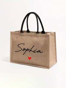 1pc Customized Name & Pattern Large Personalized Beach Tote Bag, Women's Gift Tote Bag, Ladies Travel Cosmetic Storage Bag, Customized Name Linen Tote Bag | Personalized Bridesmaid Proposal Gift | Reusable Beach And Shopping Tote Bag | Linen Bag Women's Gift, Wedding And Holiday Gift - Multicolor - View 11