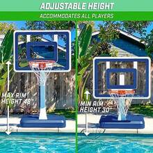 Splash Hoop Elite - Adjustable Height or Fixed Post - Pool Hoop Basketball Game with Water Weighted Base Regulation Steel Rim and 2 Pool Basketballs - Azul ajustable Elite - Ver 4