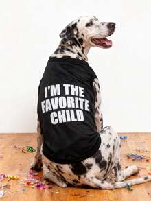 LUCKIE LABO 一件印有“Favourite Child”英文图案的背心，适合吉娃娃及小型犬，防跳蚤，减少掉毛，保暖透气，室内外均可穿着。 - 黑色 - 查看 1