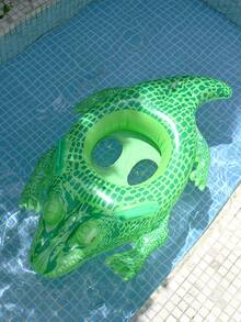 1个儿童游泳池充气座椅圈，可爱漂浮座椅圈，带把手游泳圈，绿色鳄鱼图案，儿童腋下漂浮圈，夏季游泳使用 - 彩色 - 查看 7
