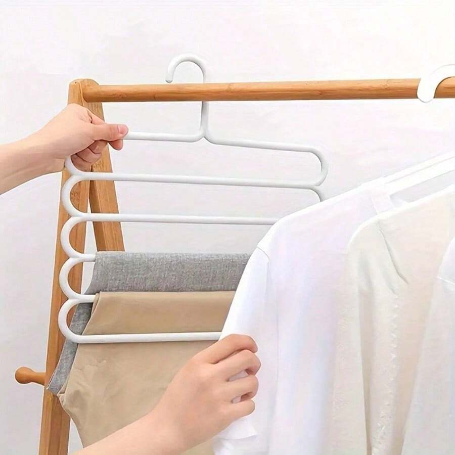 5pcs White Multi-Layer Non-Slip Pants Rack, Multifunctional Wardrobe 5-Tier Hanging Pants Hanger