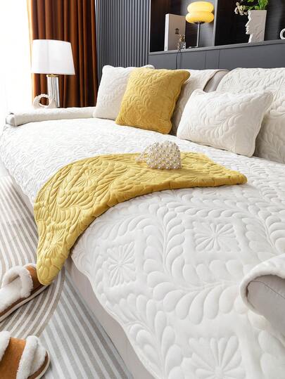 1個 ロマンチックな結婚式シーズン 刺繍入りぬいぐるみソファクッション、無地の葉フローラルソファカバー、滑り止め 引っかき防止、オールシーズン使用可能、お手入れ簡単、ホリデーデコレーション、1人掛け/2人掛け/3人掛け/4人掛けソファに対応