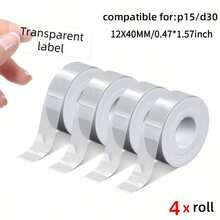 640 Sheets Of Transparent Thermal Label Paper In 4 Rolls, Measuring 12 Mm X 40 Mm (3/8" X 1 1/2"), Self-Adhesive Thermal Labels Compatible With Label Printers Like Phomemo D30, Marklife P11/P12/P15/P50 - View 2