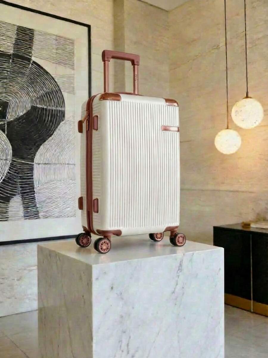 Carry-On Suitcase For Domestic And International Travel, 4 Double Wheels, 360° Rotating Lock, Built-In Padlock - trắng - Xem 1