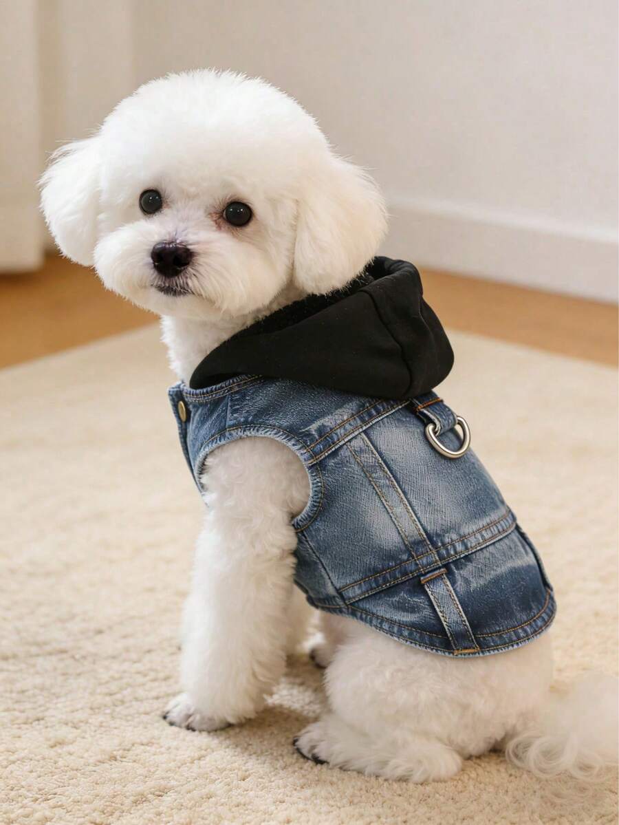 1pc New Hooded Harness Vest, Suitable For Small Dogs Like Poodle, Bichon Frise, Teddy, Spring/Autumn Pet Clothes - Black - View 1