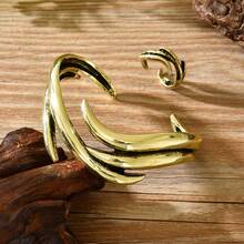 2pcs Vintage Geometric Line Design Bracelet And Ring Set, Suitable For Women's Daily And Party Matching - Multicolor - View 7
