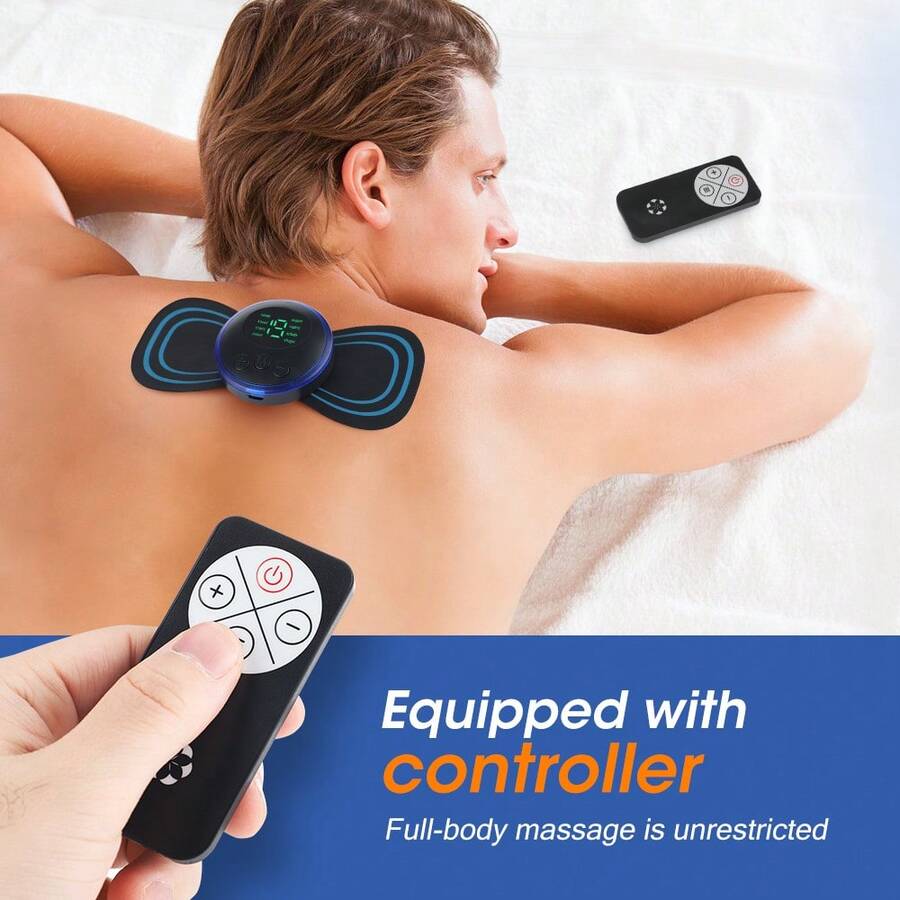 Set de 5 almohadillas de masaje de pulso EMS multifunción, 8 modos y 19 niveles de intensidad, control remoto inalámbrico para masaje de cuello/cintura/pierna, recargable - Ver 1
