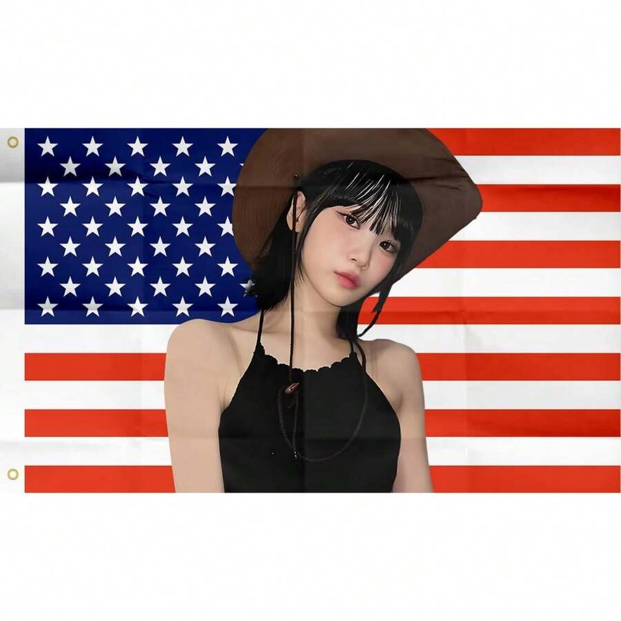 Chae Won American Flag 3x5 Ft Outdoor Indoor,Kim Chaewone USA Flag Poster American Flag Tapestry For Bedroom Living Room Dorm Wall With Brass Grommets Vivid Color And Fade Proof Decorations - 1PC - 查看 1