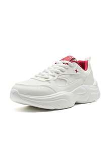 XTEP Stardust Casual Shoes, Summer Couple's Leather Mesh Versatile Sneakers, Outdoor Lightweight Retro Chunky Sneakers, Sail White/Bright Red - Sail White/Magenta - View 1
