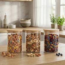 3PCS Large Glass Storage Jars – Airtight Pantry Containers For Spaghetti, Pasta, Cereal, Flour & Rice, Clear Kitchen Countertop Canisters - Transparente - 950 ml*3 - Ver 5