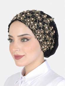 1pc Women's Muslim Shiny Beaded Headscarf Cap, Suitable For Daily Use - Multicolor - View 7