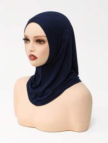 1pc Women's Fashion Solid Color Elastic Chin Cover Neck Warmer Scarf,Beach,Holiday - 241-dark Blue - View 6