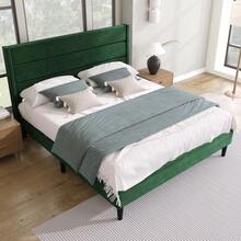 Upholstered Bed 140 X 200 Cm, Bed Frame With Slatted Base And Headboard, Upholstered Double Bed, Dark Green Velvet Fabric Cover, Timeless Modern Design, Youth Bed - Green - View 3