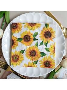 20 pièces Serviettes en papier jetables tournesol - Idéal pour les mariages, les après-midi de thé, le printemps, les mariages et les fêtes, la décoration de fête pastel, les serviettes d'anniversaire heureux, les serviettes, les serviettes de fête, la décoration de table, les serviettes jetables - multicolore - Voir 1
