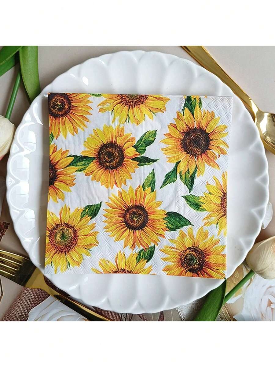 20 pièces Serviettes en papier jetables tournesol - Idéal pour les mariages, les après-midi de thé, le printemps, les mariages et les fêtes, la décoration de fête pastel, les serviettes d'anniversaire heureux, les serviettes, les serviettes de fête, la décoration de table, les serviettes jetables - multicolore - Voir 1