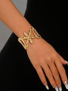 1 pieza Brazalete exagerado personalizado con textura de girasol y serpiente, adecuado para el uso diario de las mujeres - Dorado - Ver 3