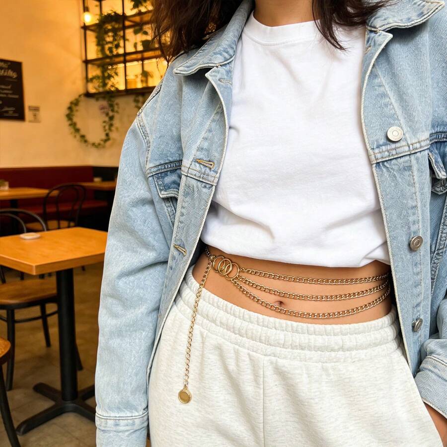 Vintage Elegant Sexy Waist Chain For Women, Three Circular Linked Pendant Waist Belt, Suitable For Skirts, Dresses, Jeans, Casual Wear, Parties, Vacations, Weddings, Gifts For Friends, Family, Girlfriend, Birthday, Valentine's Dayjeans - Gold Openwork Round Accessory Waist Chain - View 1