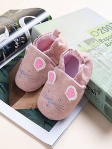 1pair Baby Girls' Pink Breathable Soft Sole Walking Shoes With Cartoon Cat Pattern, Suitable For All Seasons - Dusty Pink - View 2
