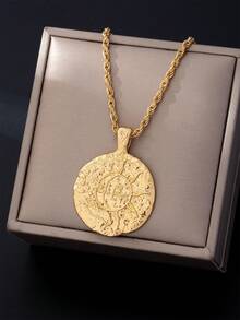 1件简约风格太阳几何图案圆形吊坠项链，百搭日常佩戴，适合女性 - 金黃色 - 查看 4