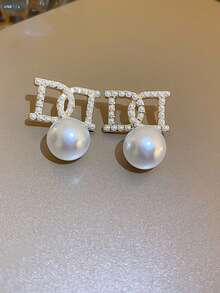 1 Pair Fashionable Delicate Niche Design Sparkling Faux Pearl Letter Dangle Earrings, Charming Versatile Earrings Gift For Women - Earrings - View 6
