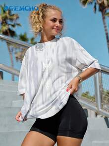 GEMCHO Women's Casual Printed Short Sleeve T-Shirt - Light Grey - View 3