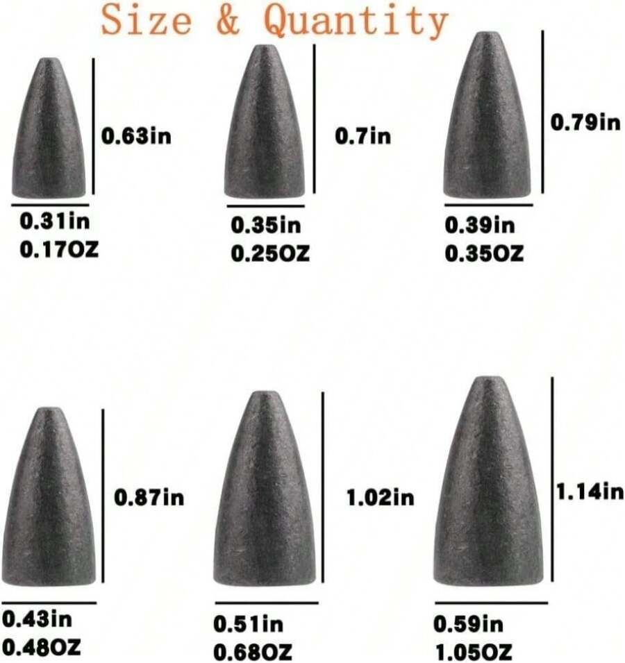 50Pcs Fishing Sinkers Weights Kit Worm Fishing Sinker Weight Bullet Lead Sinkers Fishing Set - ColorA - 查看 1
