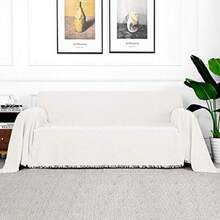 White Sofa Covers for 3 Cushion Couch Geometrical Sectional Sofa Couch Cover Living Room Sofa Throws Sofa Slipcovers for Pets XXX-Large 91" x 150" White - Blanco - Ver 2