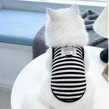 1pc Spring/Summer New Pet Dog Clothes, Striped Vest For Teddy Bear & Small/Medium Dogs - Black - View 6