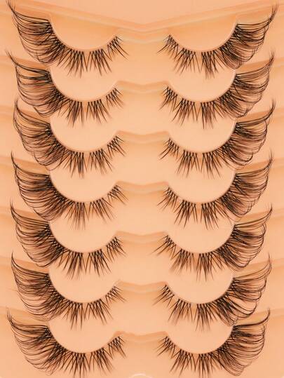 7 Pairs Fluffy Lightweight Soft Fox Eye False Eyelashes, 3D Mink Lashes For Natural Makeup Look, Reusable Daily Wear Eyelash Extensions