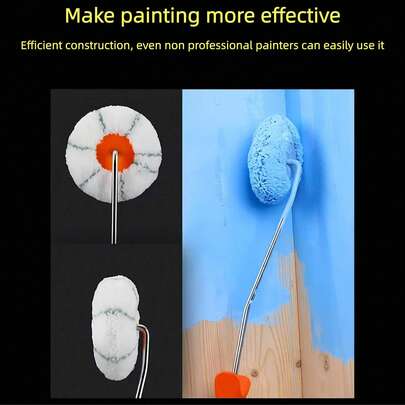 1pc Innovative Pumpkin-Shaped Edger Paint Roller, 360° Precise Corner Coverage, Thick Flocked Absorbs More Paint, Even Paint Distribution, Non-Slip Handle Design, Wall/Ceiling Edge Construction Tool, Suitable For DIY Home & Professional Projects