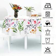 Watercolor Wild Flowers Tablecloth Summer Floral Tablecloths Round Table Cloth Indoor/Outdoor Waterproof Table Cover for Easter Kitchen Dining Holiday Parties 70 Inch Round - Acuarela Flores Salvajes - Ver 7