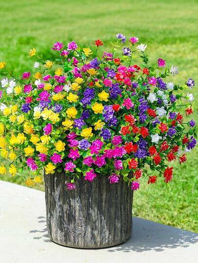 6 piezas de flores y plantas artificiales, pueden mejorar los espacios al aire libre, flores de seda con apariencia realista resistentes a los rayos UV, empaque a granel multicolor, adecuado para decoración exterior, ramos de flores artificiales, apariencia exterior realista, flores y plantas artificiales resistentes a los rayos UV, aplicables para macetas, porches, patios, jardines, hogar