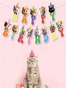Conjunto de Decorações de Aniversário com Tema de Cachorro e Gato, Faixa de Aniversário e Decorações de Cupcake, Decorações de Festa de Aniversário de Animais de Estimação, Bandeirolas Fofas com Rosto de Filhote de Cachorro, Decoração com Pegadas, Topo de Bolo de Aniversário de Cachorro, Suprimentos de Festa de Aniversário de Amantes de Animais de Estimação para Crianças e Cachorros - A - Visão 3