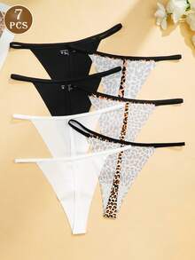 7 chiếc quần lót nữ G-string T-back cạp thấp mềm mại, không đường may, họa tiết da báo, thoáng khí, thích hợp mặc hàng ngày. - Nhiều màu - Xem 2