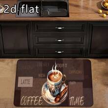 1pc/2pcs/3pcs Soft Kitchen Floor Mat With Coffee Print Design, Machine Washable, Non-Slip, Oil & Water Resistant, Lightweight Polyester Rectangular Rug For Kitchen And Dining Room, Coffee Themed Soft Textured Mat, Coffee Bar Mat - Multicolor - View 1