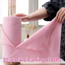 XFHSZ 30-Piece Super Absorbent & Rust-Resistant Microfiber Cleaning Cloth Set, Multi-Purpose Kitchen Heavy Grease Removal Cloths, Powerful Stain Removal Without Residue, Washable & Reusable, Lint-Free & Fuzz-Free, Non-Scratching On Kitchenware Surfaces, Wet & Dry Dual-Use Cleaning Roll Towels, Suitable For Living Room, Bathroom, Glass & Furniture Cleaning, Time-Saving & Labor-Saving Holiday Cleaning Essential, Cost-Effective Must-Have Household Cleaning Kit, Top Choice For Christmas Deep Cleaning Stock-Up - 粉色 - 查看 12