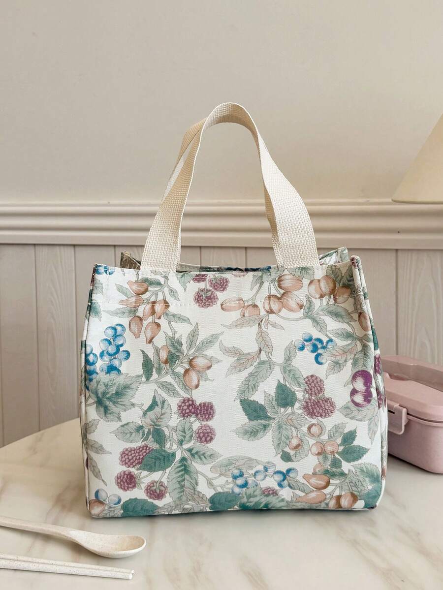 Portable Insulated Lunch Bag, Bento Box, Dinner Thermal Bag, Cute Thickened Student Lunch Fruit Bag, Leaf And Grape Design Bag - Multicolor - View 1