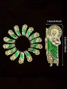 5/10/20PCS Golden 3D Saint Jude Thaddeus Nail Charms - Hypoallergenic Acrylic Rhinestones & Gems For Nail Art, Vibrant Green & Golden Religious Nail Decorations, Durable Nail Jewelry For Sensitive Light Beige, Nail Art Charms, Skinfriendly Beauty Product Nails - Multicolor - View 5