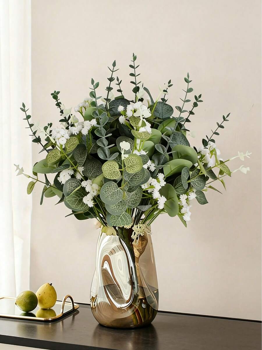 30/60 Artificial Eucalyptus Leaves, Artificial Greenery Suitable For Wedding Bouquets, Wreaths, Vase Arrangements, Floral Decorations, Home Bedroom Decor, Garden Decor - Green 1 - View 1
