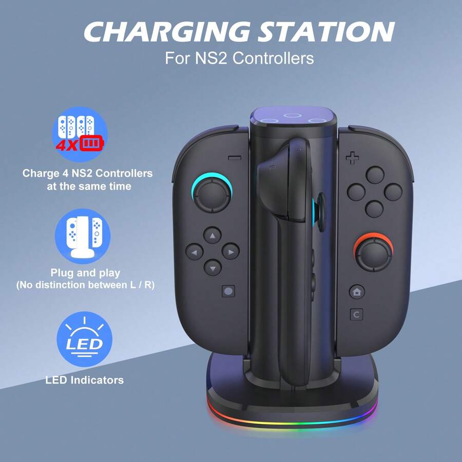 Reletech Estación de carga 4 en 1 para Switch/NS | Cargador inalámbrico rápido simultáneo para Joy-Con y controladores Pro - Negro - Ver 1