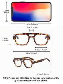1 par de gafas de estilo retro de aviador con lentes transparentes, puente doble y estampado de leopardo personalizado, de estilo callejero para hombres - Multicolor - Ver 4